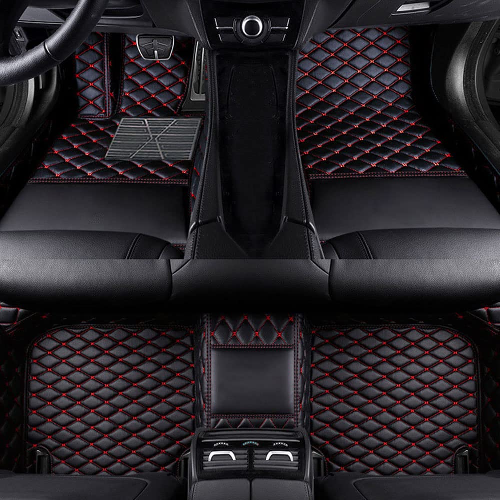 Benutzerdefinierte Auto Fußmatten Anpassbare 95% Auto Modell PU Leder voller bedeckter Schutz Advanced Performance Liners,Schwarz und rot von Jialuode