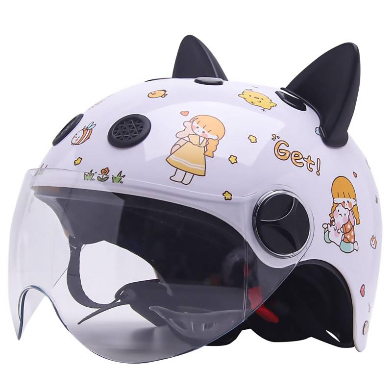 Kinder Motorradhelm, Jungen Und Mädchen Rollerhelm, Mofa Helm, Jethelm Mit Sonnenblende, Fahrradhelm, 47-54Cm, Für 5 Jahre - 12 Jahre Kid. E,47~54cm von JianJud
