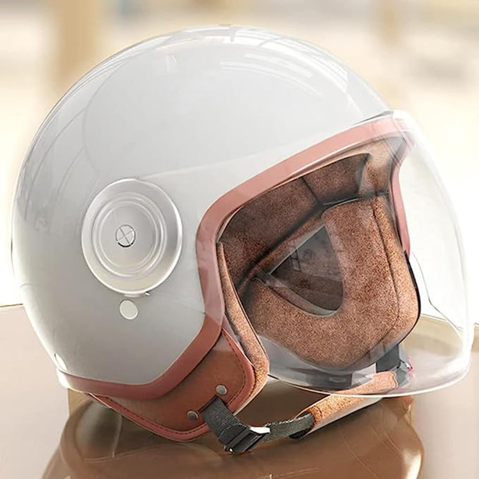 Open-Face-Motorradhelm Für Kinder Mit Visier, Half-Face-Scooter-Cruiser-Helm, Geeignet Für Damen, Herren, Moped, Bobber, Cafe Racer, Vintage-Straßenfahrradhelm, DOT/ECE-Geprüft E,50~64cm von JianJud