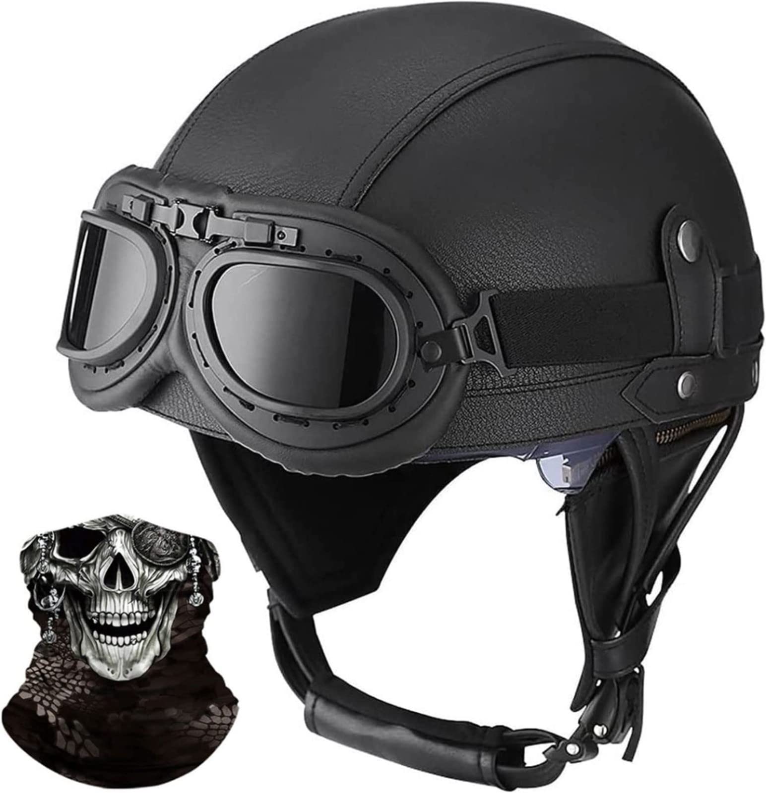 Vintage-Motorrad-Halbhelm, ECE-Zugelassener Retro-Halbgesichtshelm Aus Deutschem Leder Mit Schutzbrille, Offener Helm Für Moped, Cruiser, Roller, Chopper, Für Männer Und Frauen A,XL=59-61CM Vintage-Motorrad-Halbhelm, ECE-Zugelassener Retro-Halbgesichtshelm Aus Deutschem Leder Mit Schutzbrille, Offener Helm Für Moped, Cruiser, Roller, Chopper, Für Männer Und Frauen A,XL=59-61CM von JianJud