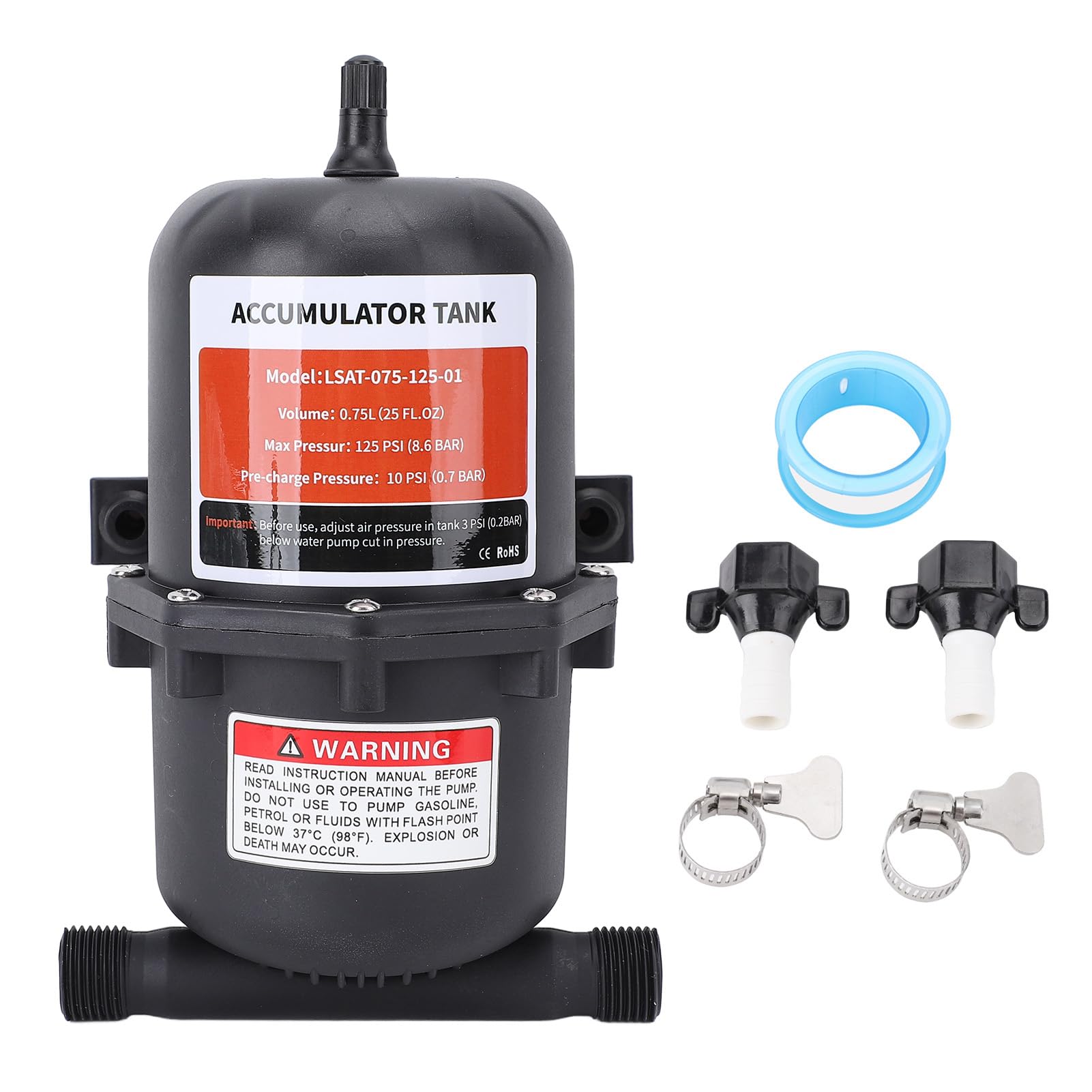Jiawu Vordrückteurisierter Akkumulatortank, Wasserpumpenstromregelung Innere Blase, 125 PSI, 23,5 Oz (0,75 l), 1/2 MNPT, Reduziert das Pumpenradfahren für Wohnmobile, Boot, Wohnwagen von Jiawu