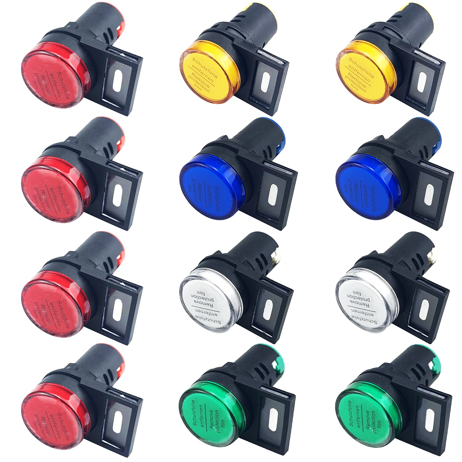 12Pcs AC 220V Kontrollleuchten LED-Betriebsanzeige mit 12Pcs Zeichen,Rot/Blau/Gelb/Grün/Weiß,Flush Panel Mount 7/8" 22mm von Jiehaojia