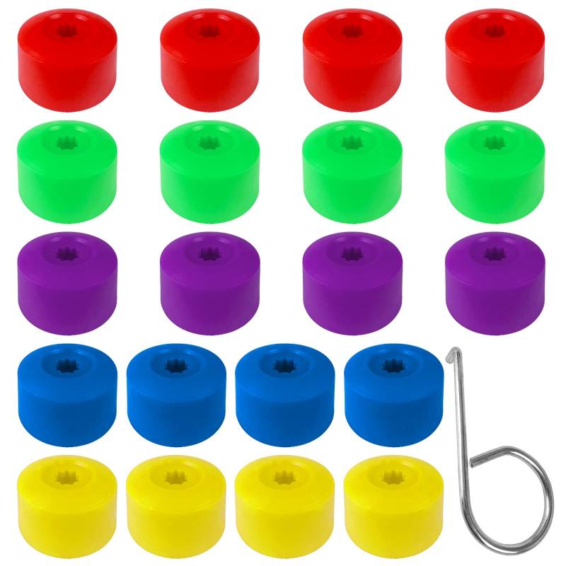 Jiehaojia 20 Stück 17mm Radmutternkappen Schraubenabdeckungen Universal-Sechskant-Reifenmutternabdeckungen Schraubenabdeckung Auto-Radkappen Rot, Gelb, Grün, Blau, Lila mit Entfernungswerkzeug von Jiehaojia
