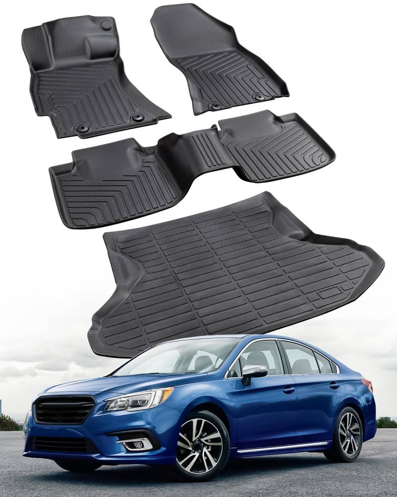Auto Fußmatten für Subaru Legacy: Allwetter Custom Zubehör 2015 2016 2017 2018 2019 Gas Modell, Gummi Heavy Duty SUV Liner Front Rear Row Cargo Trunk Floormats Full Set Carpet Black von JimAuto