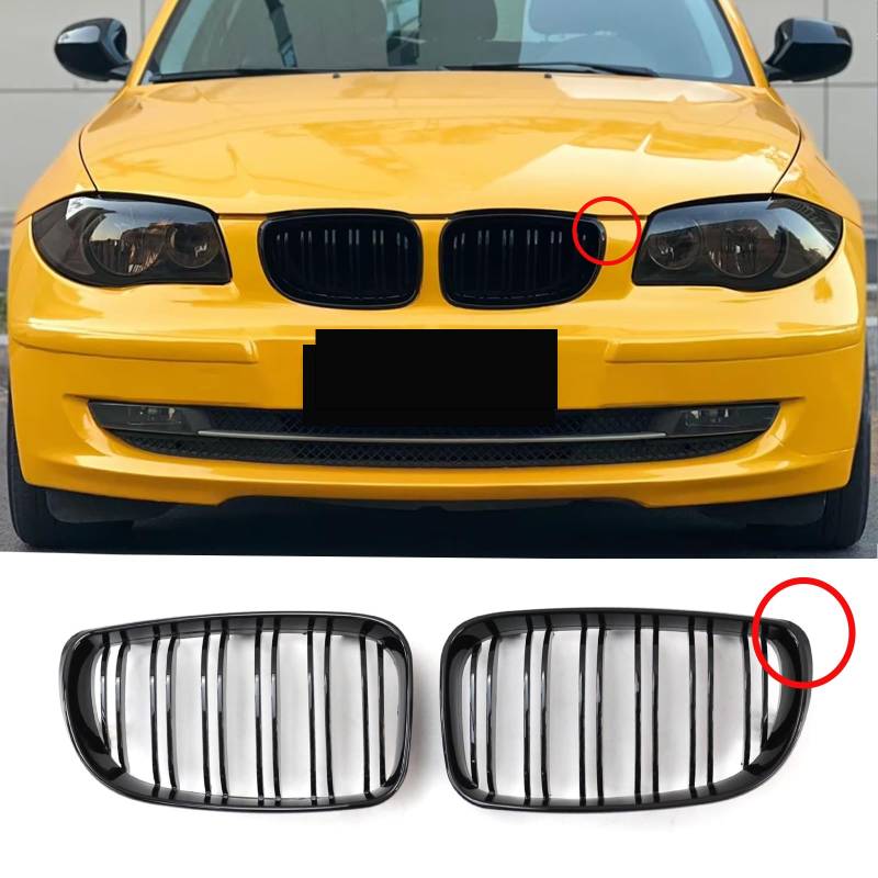Jinpengyong E81 E82 Glänzender Schwarz Nieren Grill Doppelsteg Sport Kühlergrill Streifen für BMW 1er E81 E82 E87 E88 2008-2011(For 1er E81 2008-2011 LCI) von Jinpengyong