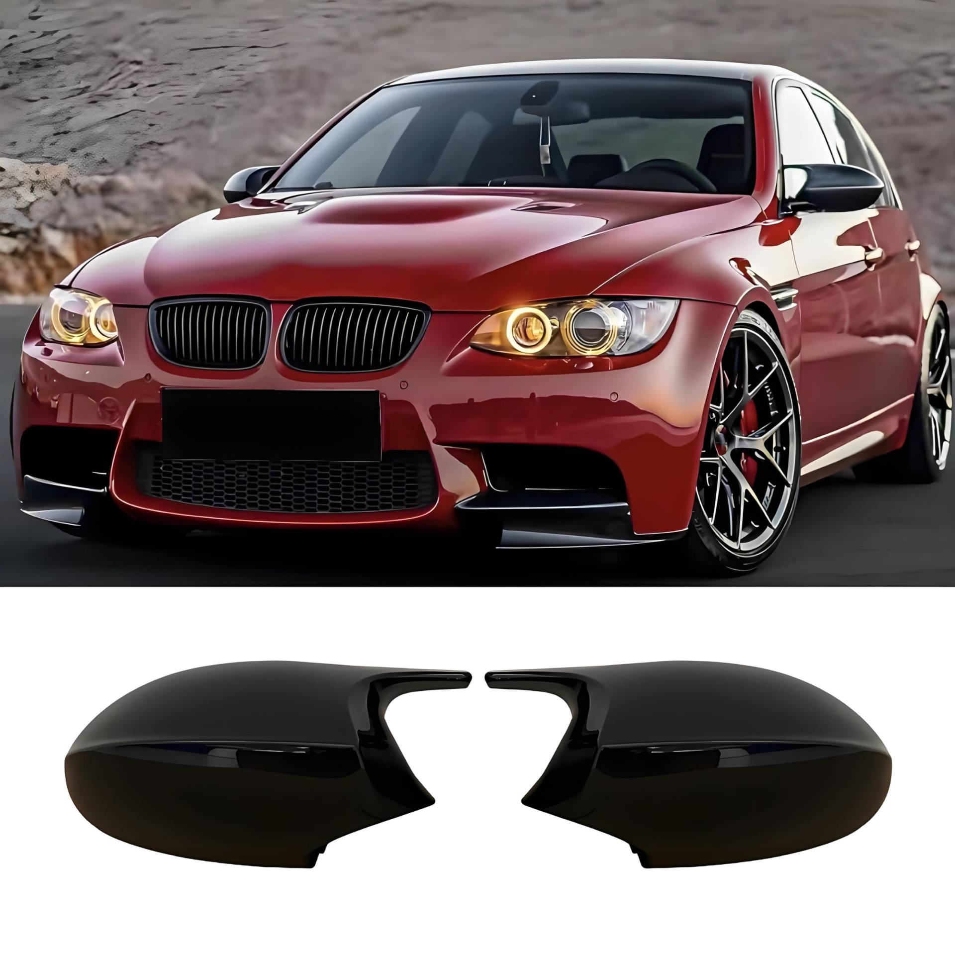 Jinpengyong Spiegelkappen, 1 Paar Auto Rückspiegel Kappe Tür Abdeckung für BMW E81 E82 E87 E88 E90 E91 2005-2008 E92 E93 2006-2009 Glänzend Schwarz (For 1er E81 E87&3er E90 E91 E92 E93 PRE) von Jinpengyong