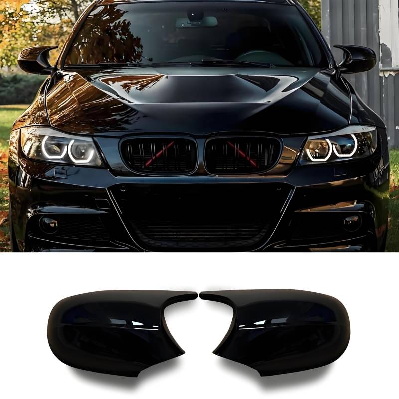 Jinpengyong Spiegelkappen, 1 Paar Auto Rückspiegel Kappe Tür Abdeckung für BMW E81 E82 E87 E88 LCI E90 E91 2009-2011 E92 E93 2010-2013 Glänzend Schwarz (For 1er E81 E87&3er E90 E91 E92 E93 LCI) von Jinpengyong
