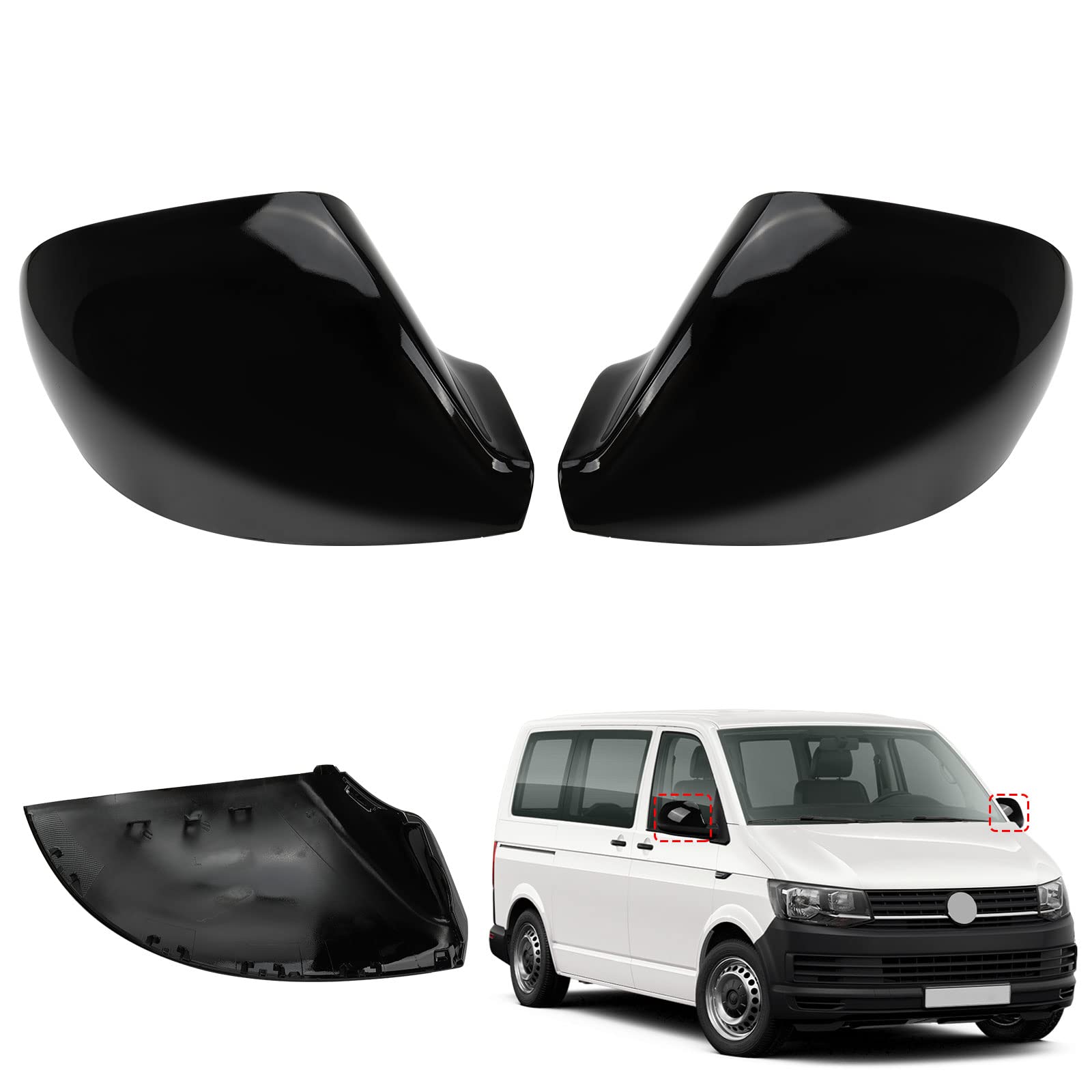 1 Paar Auto Spiegelkappen Ersatz für VW T5/T6/Transporter Caravelle 2010-2019, Außenspiegelkappe Rückspiegelkappe Abdeckungen, Außenspiegelgehäuse glänzend Außenspiegel-Abdeckkappen (Schwarz) 1 Paar Auto Spiegelkappen Ersatz für VW T5/T6/Transporter Caravelle 2010-2019, Außenspiegelkappe Rückspiegelkappe Abdeckungen, Außenspiegelgehäuse glänzend Außenspiegel-Abdeckkappen (Schwarz) von JinsenTGG