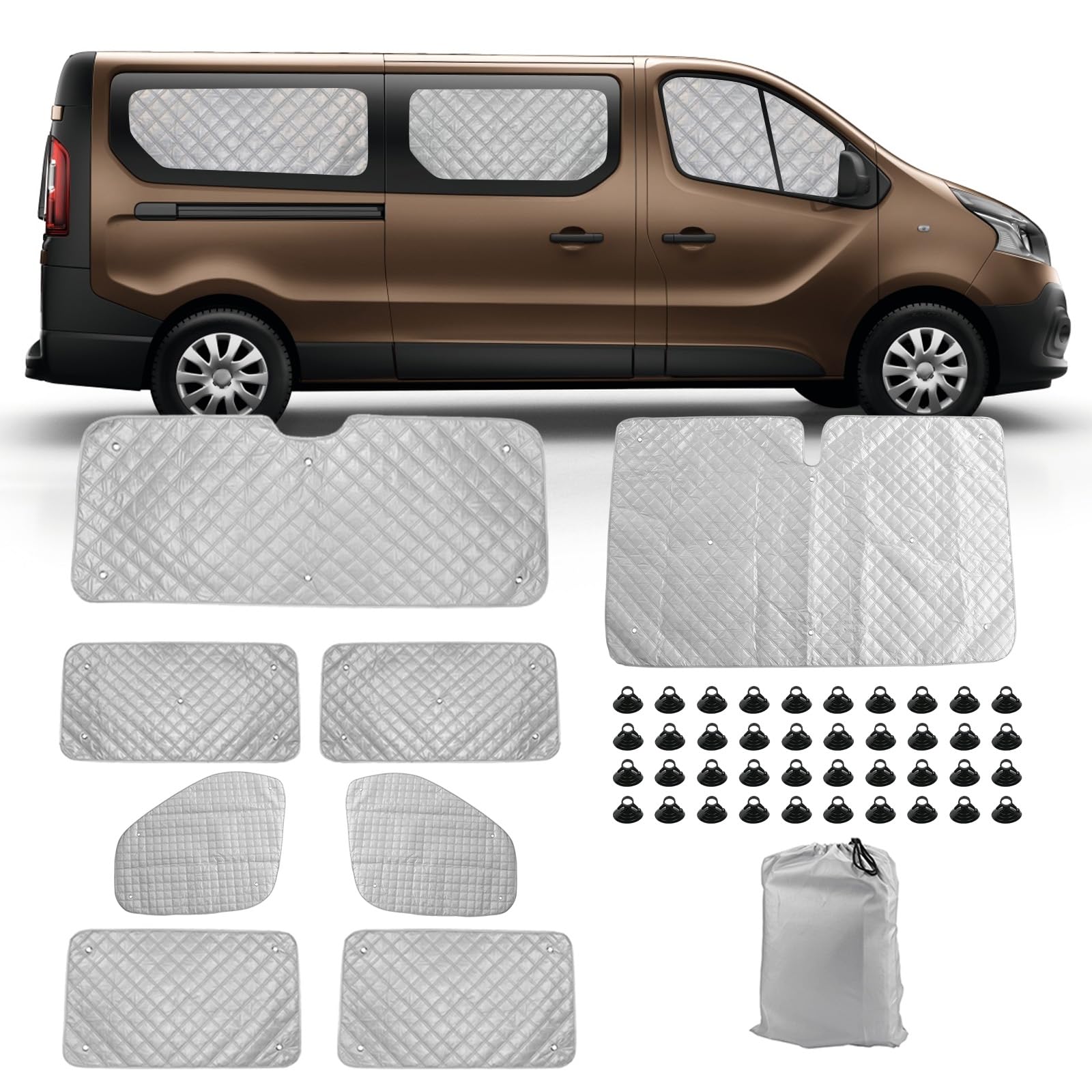 8PCS Technology Thermomatte Ersatz für Renault Trafic LWB 2015-2024/Vivaro 2014-2018/NV300 2014–2021/Talento 2016–2020, Aluminiumfolie Faltbar Sonnenblende, Sonnenschutz Frontscheibe Abdeckung 8PCS Technology Thermomatte Ersatz für Renault Trafic LWB 2015-2024/Vivaro 2014-2018/NV300 2014–2021/Talento 2016–2020, Aluminiumfolie Faltbar Sonnenblende, Sonnenschutz Frontscheibe Abdeckung von JinsenTGG