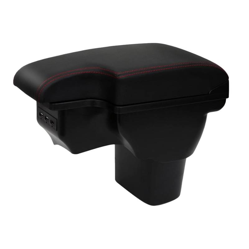 Armlehne Box Kompatibel mit Nissan Juke/Infiniti ESQ 2011-2019 Mittelarmlehne Doppelschicht Auto Aufbewahrungsbox mit 3 USB Schwarzes Leder mit Rot Linien von JinsenTGG