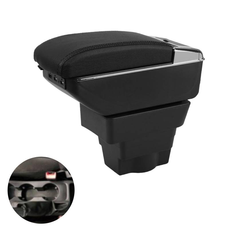 Auto Armlehne Box Kompatibel mit Opel/Vauxhall Astra J 2009-2015 Mittelarmlehne mit 7 USB Doppelschicht Aufbewahrungsbox Schwarzes Leder von JinsenTGG