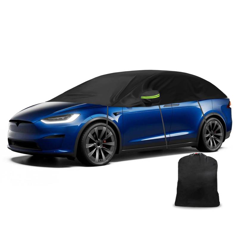 Autoabdeckung Wasserdicht Ersatz für Tesla Model Y 2020-2024, Halbgarage, Autohülle Autoplane, Winddichte Halbabdeckung für Allwetter, UV-Beständige Regen Sonne Staub Schutz (for Model Y-Schwarz) von JinsenTGG