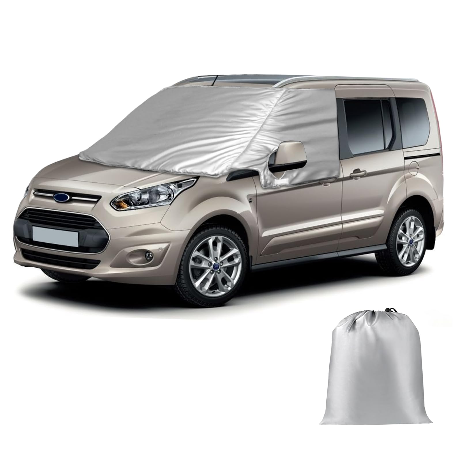 Auto Windschutzscheiben Abdeckung Ersatz Kompatibel mit Ford Transit Connect 2012-2021, Silber Upgrade Frontscheiben Sonnenschutz Wetterfeste Wrap Cover, 100% Verdunkelnd, Blockiert UV Strahlen von JinsenTGG