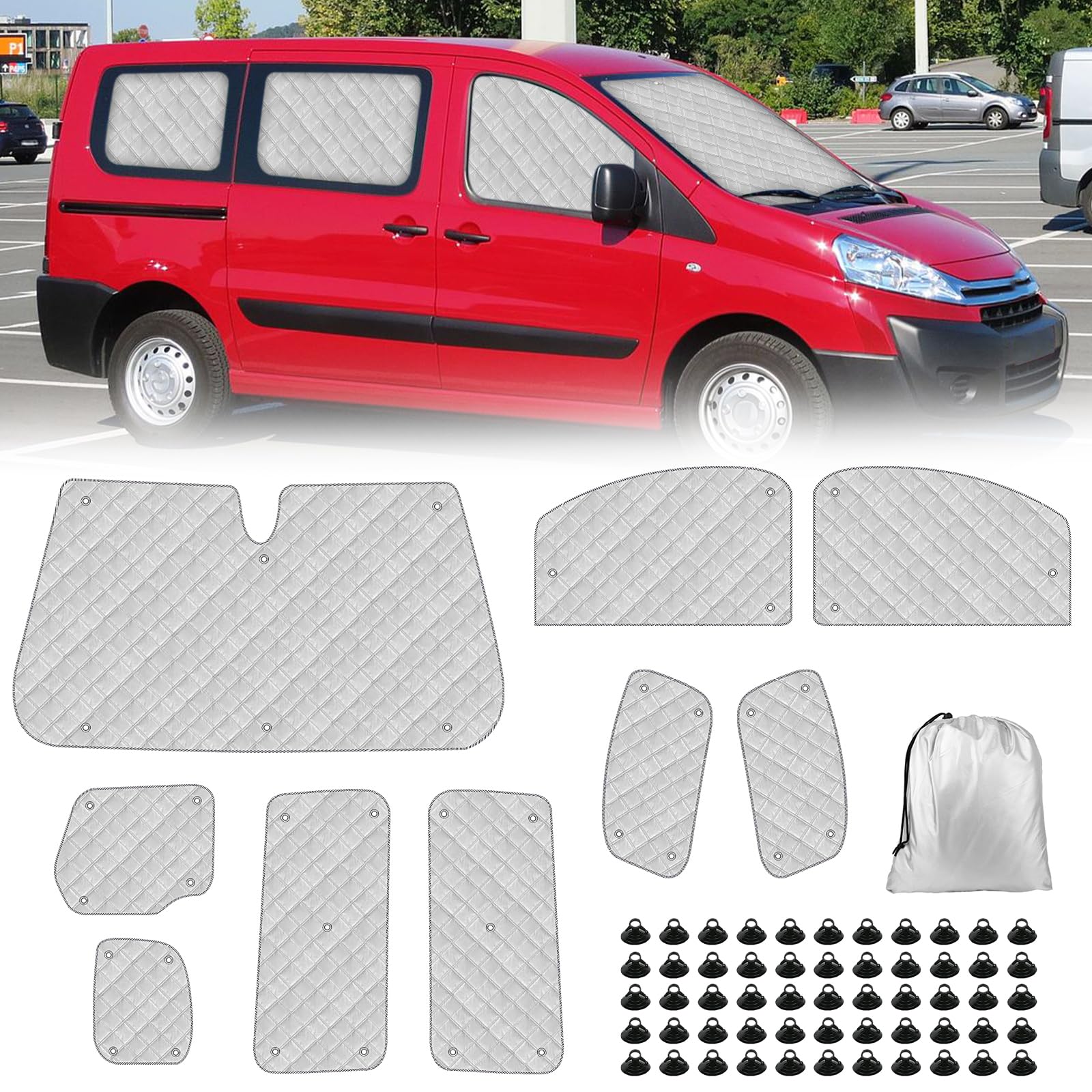 JinsenTGG 9-teiliges Set Technology Thermomatte Ersatz für Citroen Jumpy MWB 2019-2022, Fahrerhaus Ersatz für Opel Vivaro MWB 2019-2024, Faltbar Sonnenblende, Sonnenschutz Frontscheibe Abdeckung JinsenTGG 9-teiliges Set Technology Thermomatte Ersatz für Citroen Jumpy MWB 2019-2022, Fahrerhaus Ersatz für Opel Vivaro MWB 2019-2024, Faltbar Sonnenblende, Sonnenschutz Frontscheibe Abdeckung von JinsenTGG