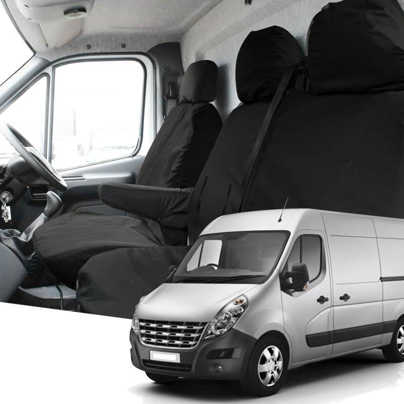Sitzbezüge kompatibel mit Renault Master, 5er-Set Wasserdichter Vordersitzschutz Schwarze Passform Set für Vorderfahrer und Doppel Beifahrer, Premium Transporter Sitzauflagen Set für Van von JinsenTGG
