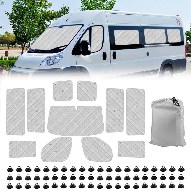 Sonnenschutz Auto Frontscheibe Ersatz für FIAT Ducato/Peugeot Boxer/Citroen Relay 2006-2023, 11 Teilige Technology Thermomatte Ersatz für Opel Movano Nach 2021, Faltbar Innen Frontscheibenabdeckung von JinsenTGG