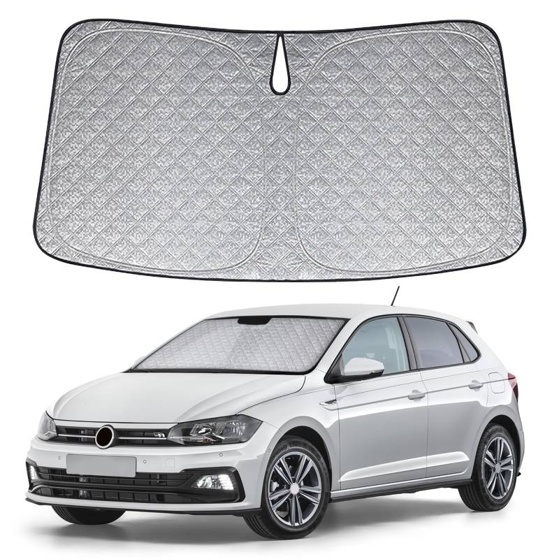 Sonnenschutz Auto Frontscheibe Ersatz für VW Polo 2017-2024, Auto Windschutzscheibe Sonnenschutz Innen, Faltbar Sonnenschirm Auto UV Schutz Reflektierender Staub Schutz Sonnenschutzfolie Zubehör von JinsenTGG