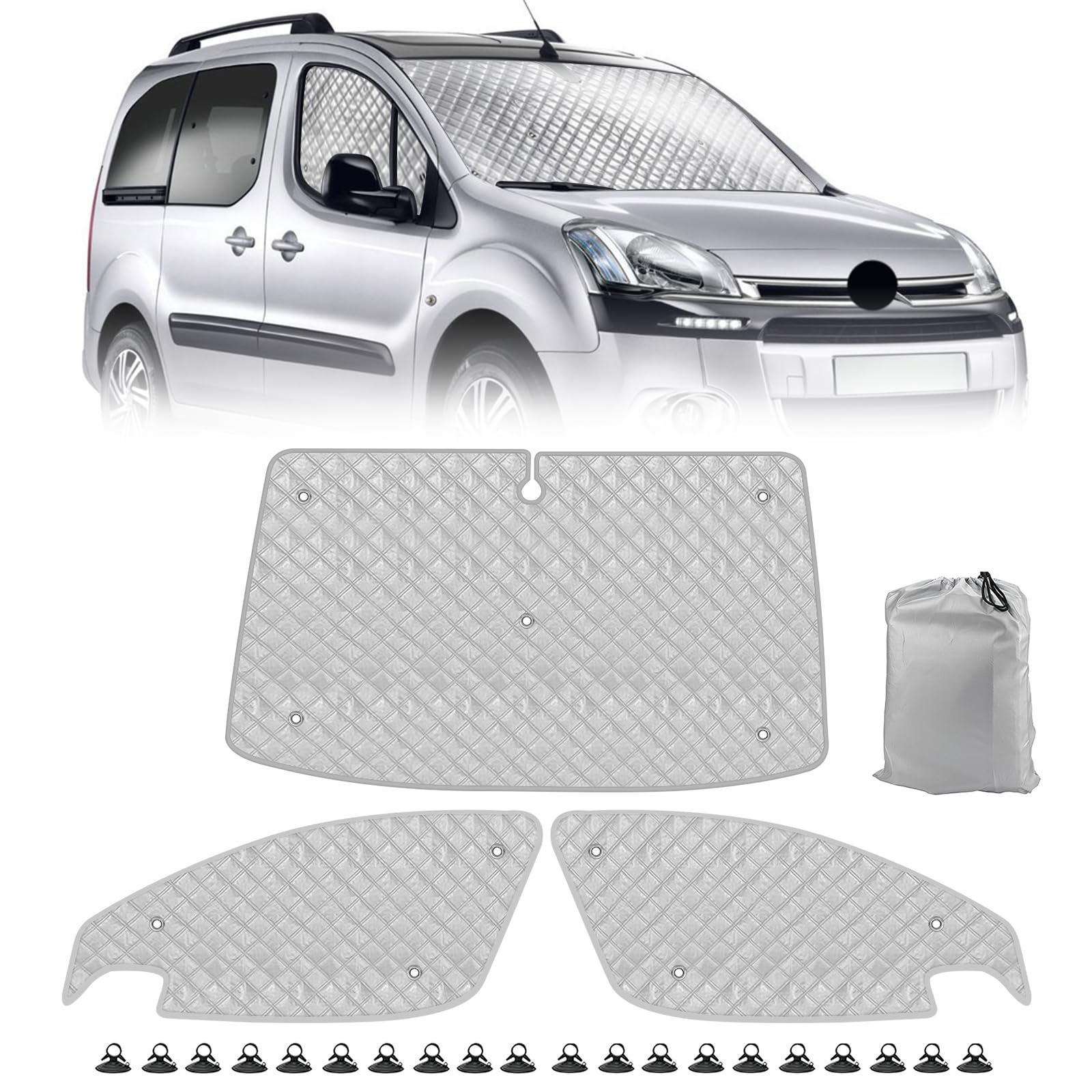 Sonnenschutz Auto Frontscheibe Kompatibel mit Citroen Berlingo 2008-2018, 3PCS Sonnenschutz Windschutzscheiben Schutz Set, Internes Thermomatte mit Aufbewahrungstasche, Faltbar Sonnenblende Sonnenschutz Auto Frontscheibe Kompatibel mit Citroen Berlingo 2008-2018, 3PCS Sonnenschutz Windschutzscheiben Schutz Set, Internes Thermomatte mit Aufbewahrungstasche, Faltbar Sonnenblende von JinsenTGG