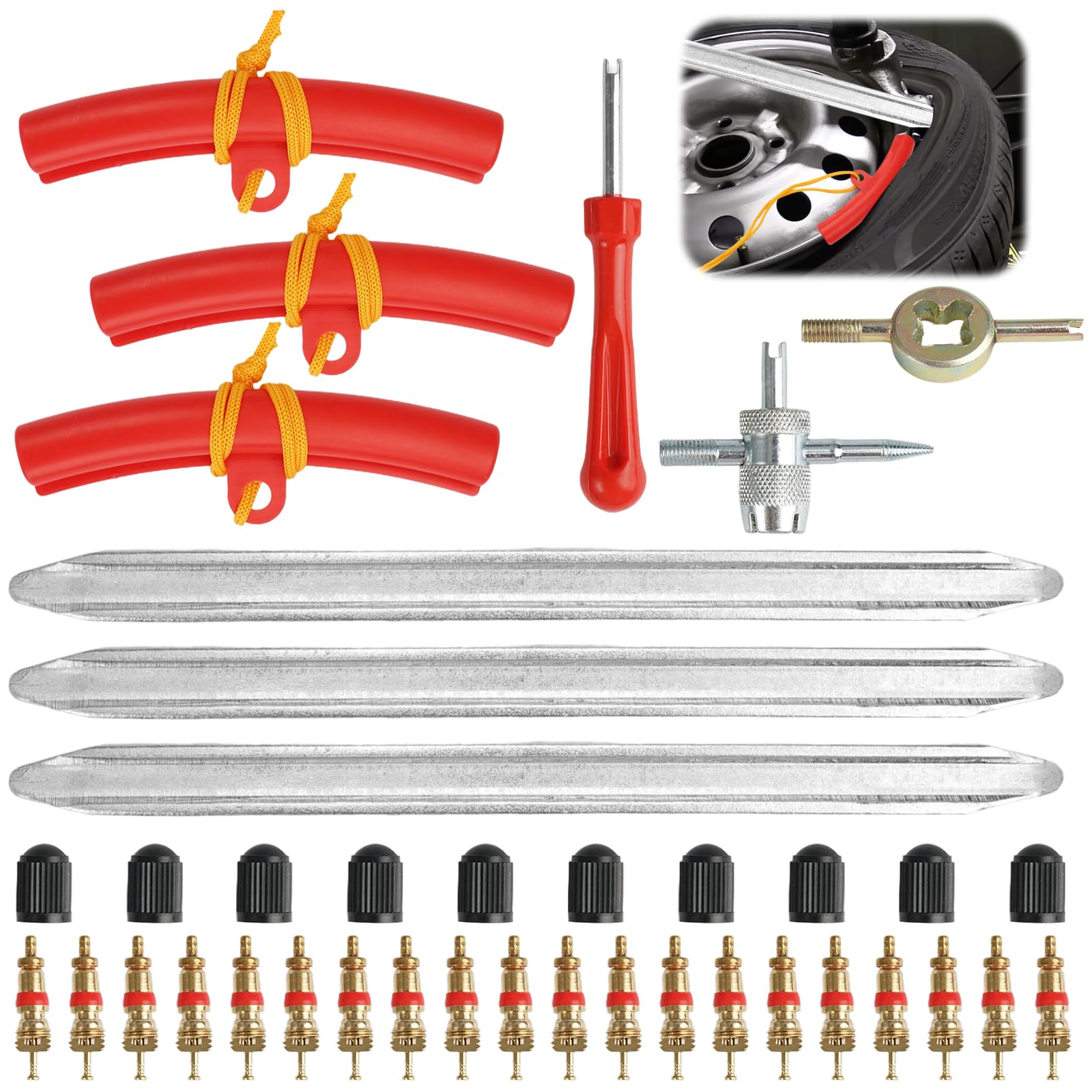3 Stück Montierhebel Reifen 30cm mit 3 Rad Felgenschutz Reifenventil Kit, Reifenhebel Reifenentferner, Reifenmontierhebel Reifenmontage Werkzeug, Reifen Wechseln Werkzeug für Motorrad, Fahrrad, Auto 3 Stück Montierhebel Reifen 30cm mit 3 Rad Felgenschutz Reifenventil Kit, Reifenhebel Reifenentferner, Reifenmontierhebel Reifenmontage Werkzeug, Reifen Wechseln Werkzeug für Motorrad, Fahrrad, Auto von Jinsion
