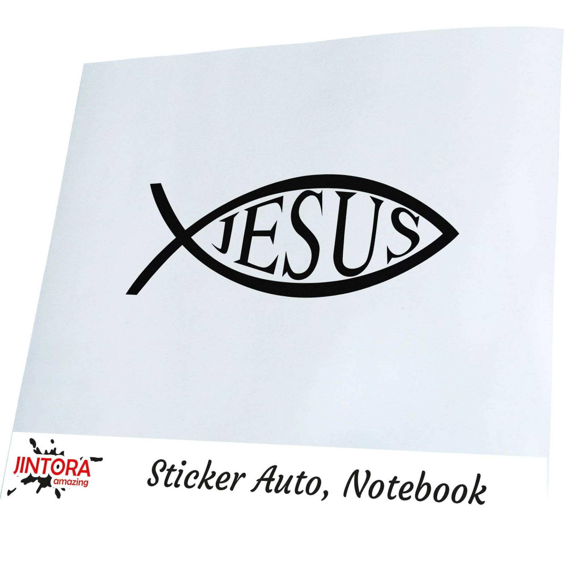 Jintora Aufkleber für Auto - Autoaufkleber - JDM - Die Cut - Jesus Fisch - 210x70 mm - JDM - Die Cut - Bus - Fenster - Heckscheibe - Laptop - LKW - Tuning - schwarz von Jintora