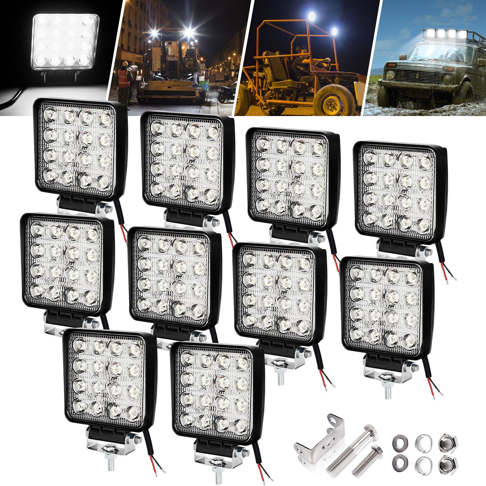 Jiubiaz LED Arbeitsscheinwerfer 10 X 48W Zusatzscheinwerfer DC 12-24V 6000K IP67 Wasserdicht Offroad Flutlicht Rückfahrscheinwerfer für Trecker KFZ Bagger SUV, UTV, ATV Jiubiaz LED Arbeitsscheinwerfer 10 X 48W Zusatzscheinwerfer DC 12-24V 6000K IP67 Wasserdicht Offroad Flutlicht Rückfahrscheinwerfer für Trecker KFZ Bagger SUV, UTV, ATV von Jiubiaz
