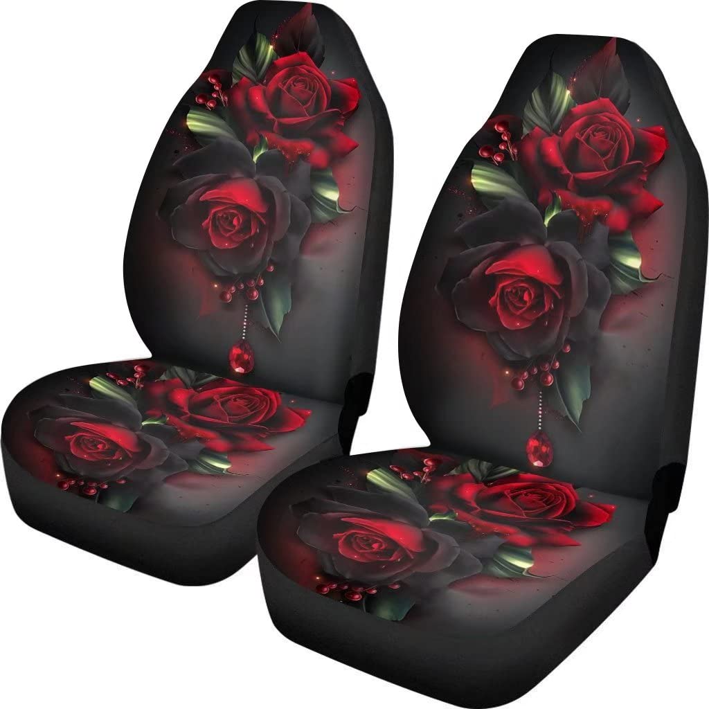 Jiueut Autositzbezüge im Gothic-Stil, rote Rosen-Druck, 2 Stück, für Frauen und Mädchen, universelle Auto-Vordersitze, Protektoren, modische Innenausstattung, Dekoration Jiueut Autositzbezüge im Gothic-Stil, rote Rosen-Druck, 2 Stück, für Frauen und Mädchen, universelle Auto-Vordersitze, Protektoren, modische Innenausstattung, Dekoration von Jiueut