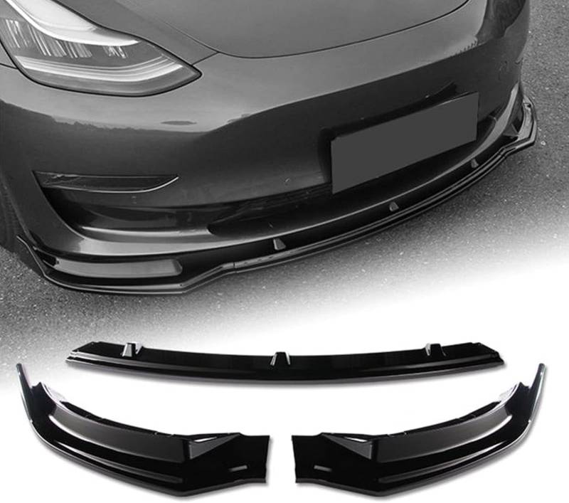 Frontschürze Spoiler Splitter Lip Body Kollision Vordere Schaufel Modifikation Kit,für Tesla Model 3 2017-2023.,A-Black von JjAaYy