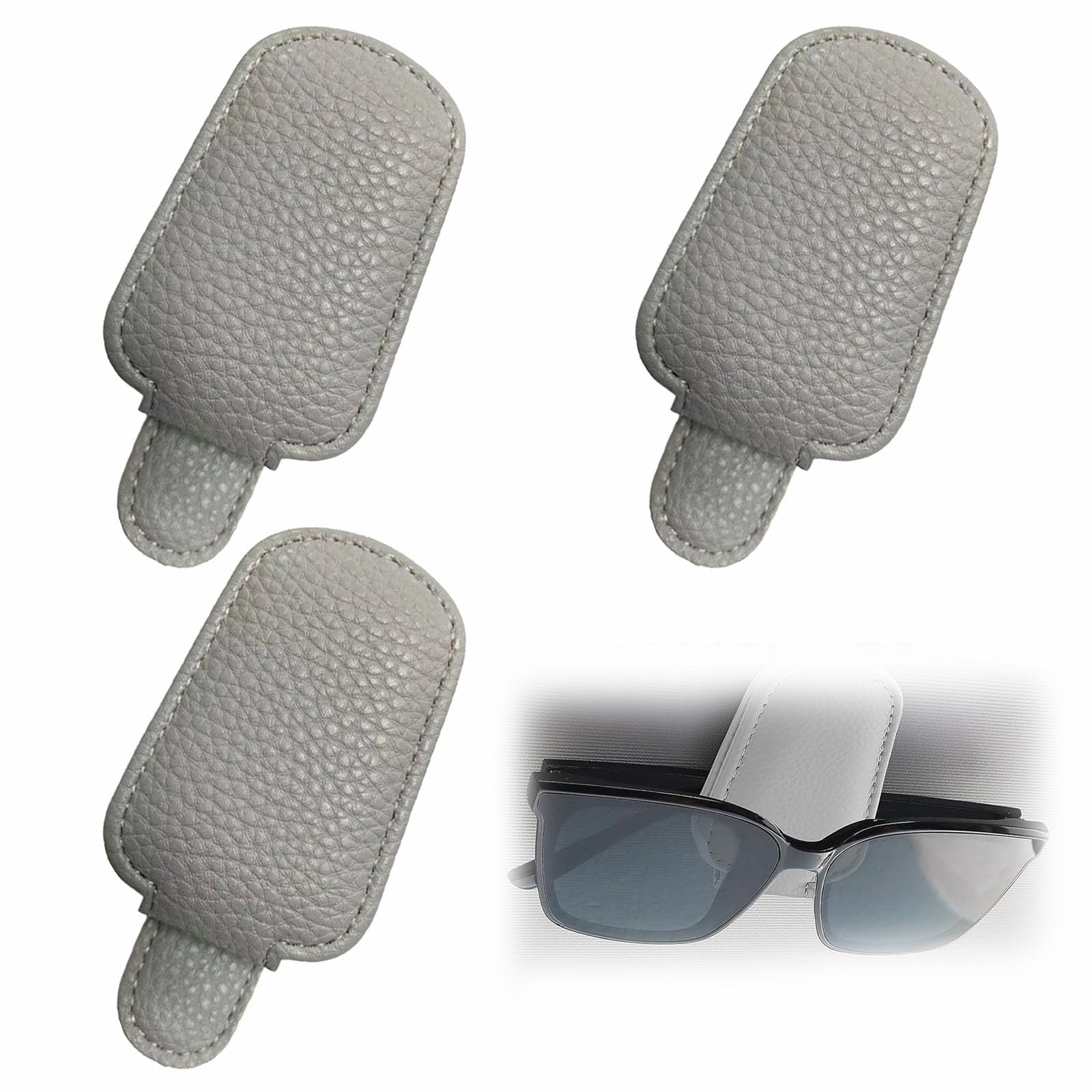 Brillenhalter für Auto Sonnenblende, 3 Stück Leder Sonnenbrillen Halterung, Magnetische Sonnenbrillenhalter, Auto Visier Brille Halterung, für Auto Visier Zubehör, Ticket-Kartenclip, Quittungen (Grau) Brillenhalter für Auto Sonnenblende, 3 Stück Leder Sonnenbrillen Halterung, Magnetische Sonnenbrillenhalter, Auto Visier Brille Halterung, für Auto Visier Zubehör, Ticket-Kartenclip, Quittungen (Grau) von Jlnmmn