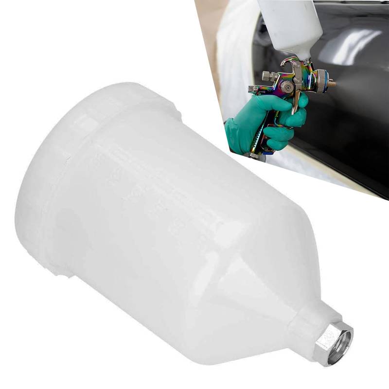 Jlnmmn 600 ml Spritzpistolen-Farbtopf, Kunststoff Spritzpistolenbecher, mit Hoher Härte Edelstahl-Gewindeanschluss Handwerkzeugzubehör Einfache Installation, 19 mm Gewindeanschluss von Jlnmmn