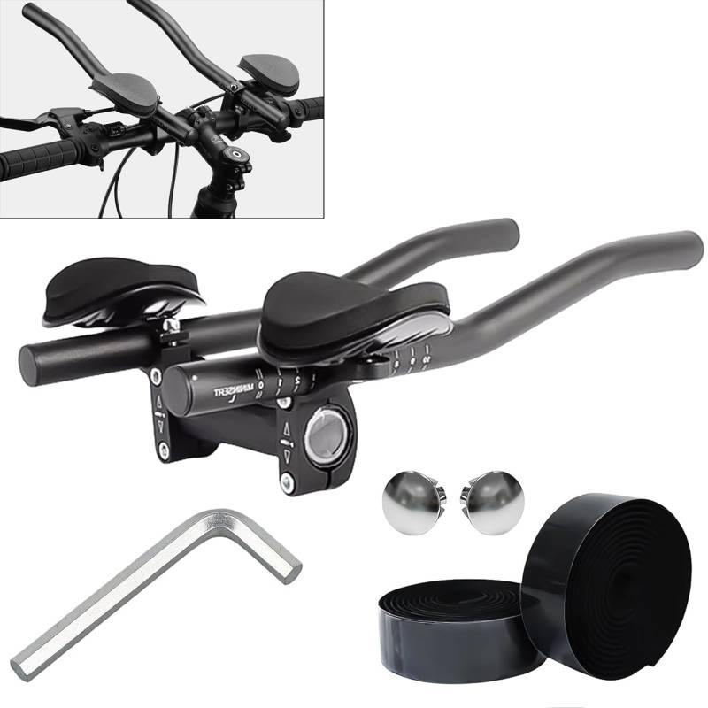 Triathlon Fahrradlenker Schwarz, TT-Lenker, Lenker Aero Bars, Aluminiumlegierung, Lenkeraufsatz Triathlon Lenker Verstellbare Fahrradstütze Lenker für Rennräder Mountainbike von Jlnmmn
