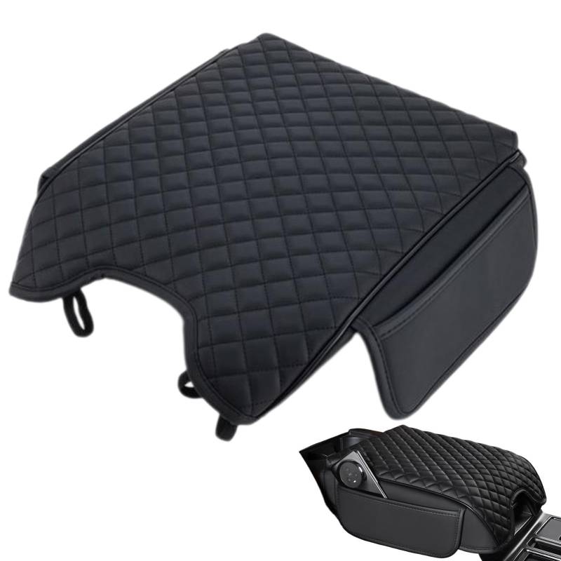 Auto Mittelkonsolenabdeckung, Auto Armlehnenkissen, Mittelkonsolenabdeckung aus kratzfestem PU-Leder – Schwarz Armlehnenbezug mit Tasche für unterwegs, V von Jlobnyiun