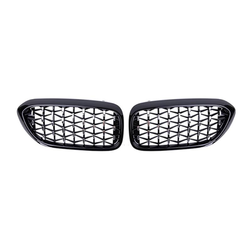 Jodriva 2PCS Car Racing Grill Meteor Diamond Star Style Frontgrill Stoßstange, for, for 5er G30 G31 G38 520i 530i 540i 2018 2019 Auto-Kühlergrill(Black Silver) von Jodriva