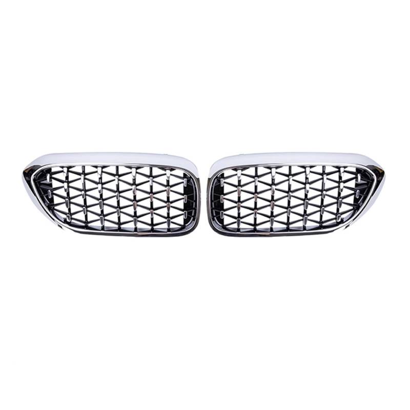 Jodriva 2PCS Car Racing Grill Meteor Diamond Star Style Frontgrill Stoßstange, for, for 5er G30 G31 G38 520i 530i 540i 2018 2019 Auto-Kühlergrill(Full Silver) von Jodriva