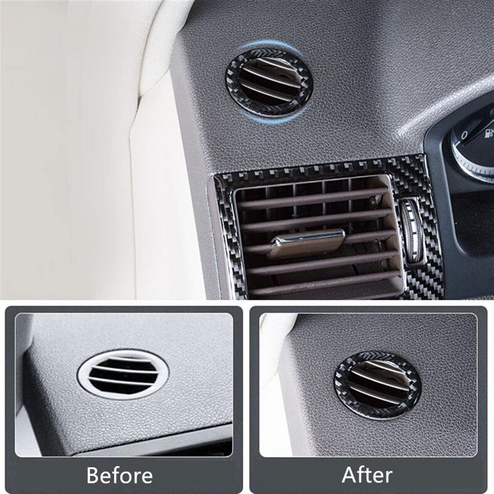 Jodriva Armaturenbrett-Klimaanlage-Auslasskreis-Dekorationsabdeckungsverkleidung, for Mercedes-Benz C-Klasse W204 200 260 300 2007–2014, Kohlefaser Auto-Lüftungsgitter-Dekoration(2011-14 Without) von Jodriva