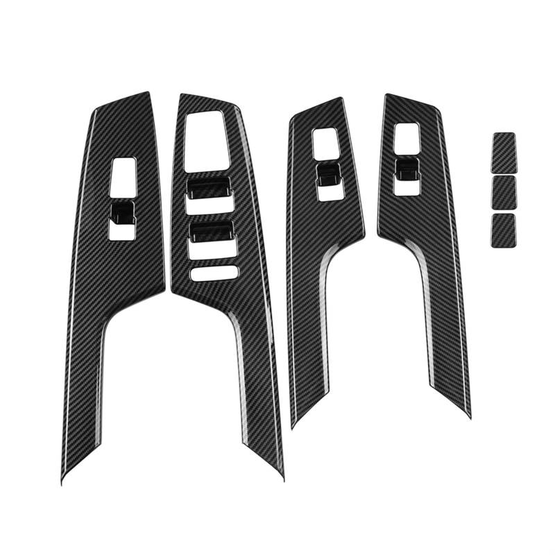 Jodriva Auto Kohlefaser Fenster Glas Lift Knopf Schalter Abdeckung Verkleidung Tür Armlehne Panel, for Kia, EV6 2021 2022 LHD Europäisches Modell Zierleiste für Autofensterschalter von Jodriva