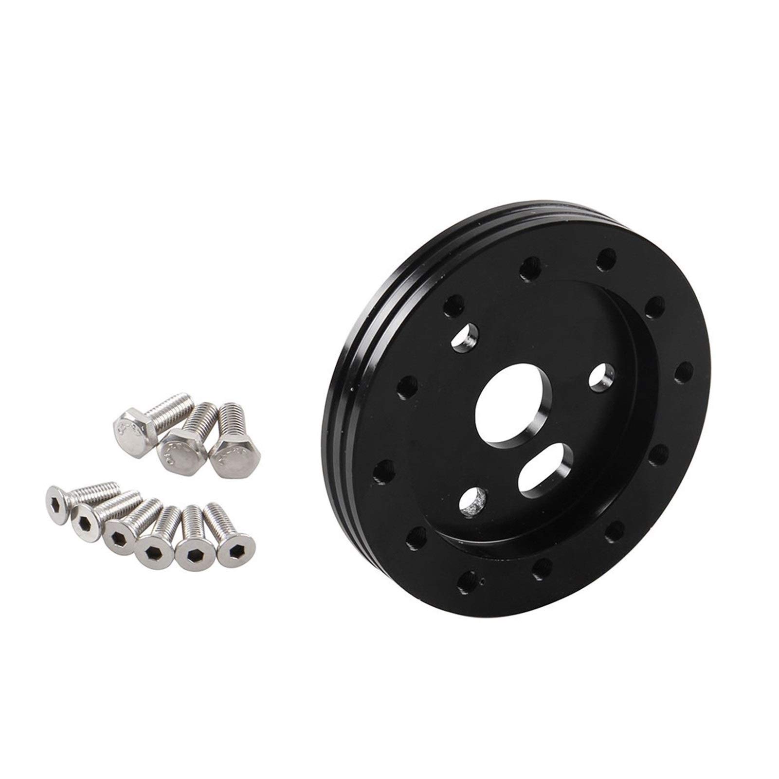 Jodriva Auto Styling Zubehör Aluminium Schwarz Lenkrad Nabe Adapter Spacer 6 Loch Zuschuss 3 Loch Auto-Lenkradnabe(Black) von Jodriva