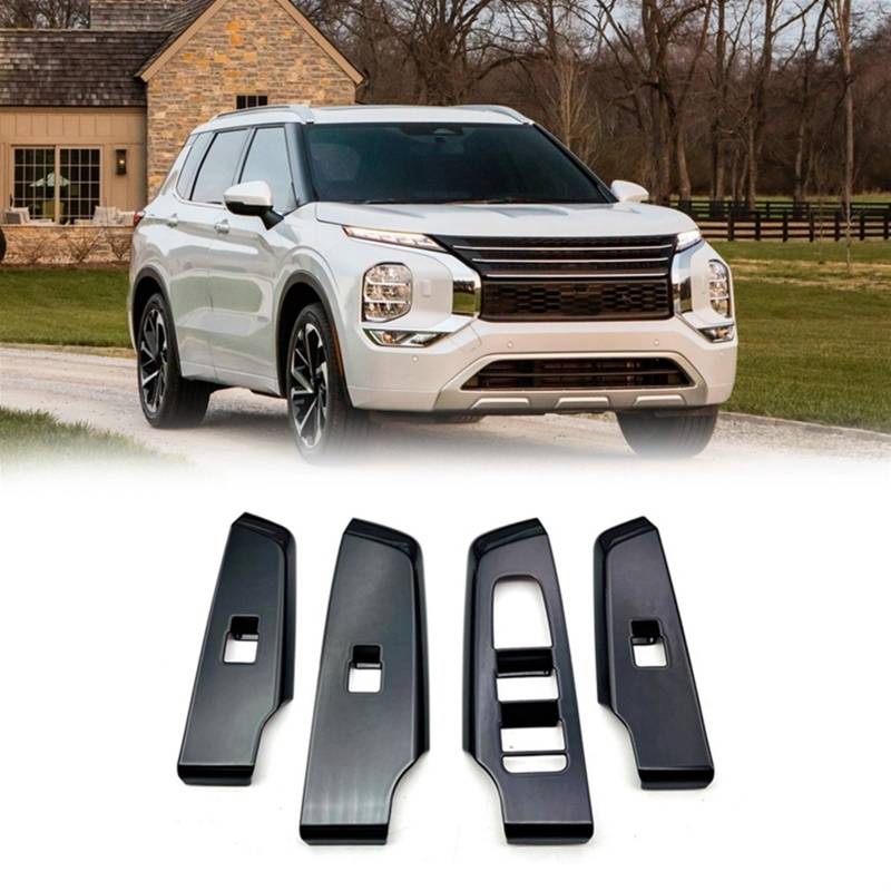 Jodriva Auto glänzend schwarz Fensterglas Lift Knopf Schalter Abdeckung Zierleiste Tür Armlehne Panel, for Mitsubishi, Outlander 2022 2023 RHD Zierleiste für Autofensterschalter von Jodriva