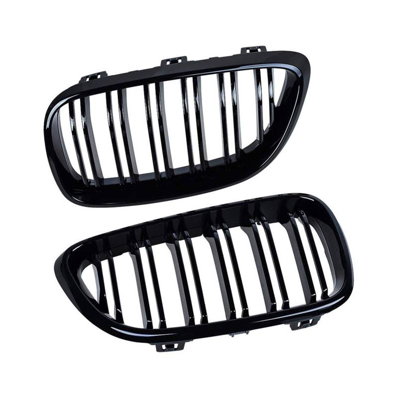 Jodriva Glänzender schwarzer Dual-Lamellen-Fronthaubengrill, kompatibel mit, for F22 F23 M2 2014–2018, for 225i, 218i, 220i Auto-Kühlergrill von Jodriva
