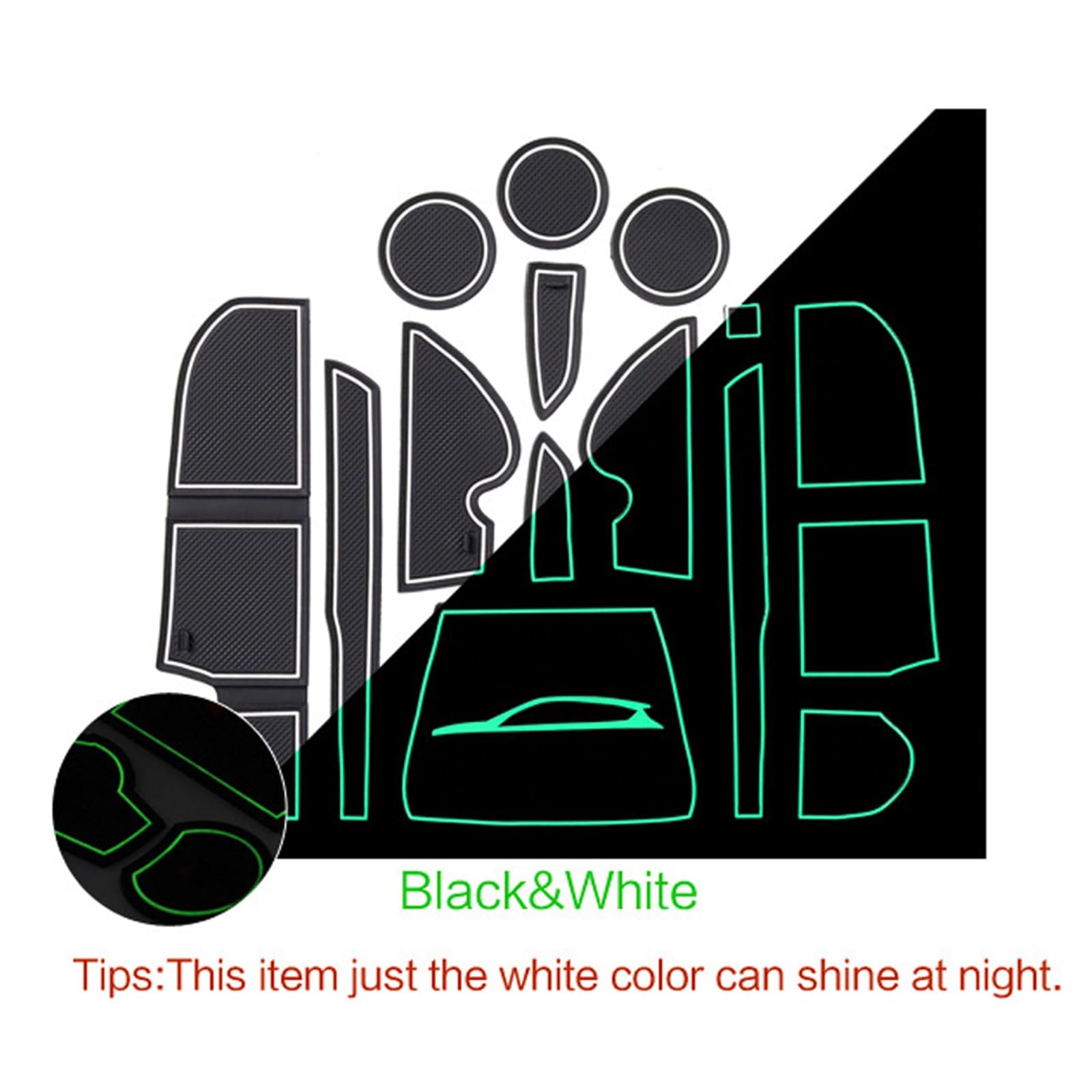 Jodriva Staubdichtes Pad for Türnuten, for Ford, for Escape Kuga 2013~2016, rutschfeste Gummimatte, Getränkehalter, Türschlitz, Innenaufkleber, Autoteppich Auto Anti-Rutschmatte(Luminous) von Jodriva