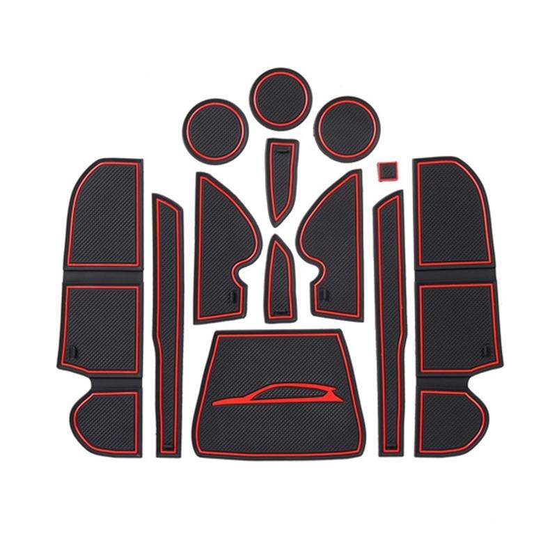 Jodriva Staubdichtes Pad for Türnuten, for Ford, for Escape Kuga 2013~2016, rutschfeste Gummimatte, Getränkehalter, Türschlitz, Innenaufkleber, Autoteppich Auto Anti-Rutschmatte(Red) von Jodriva