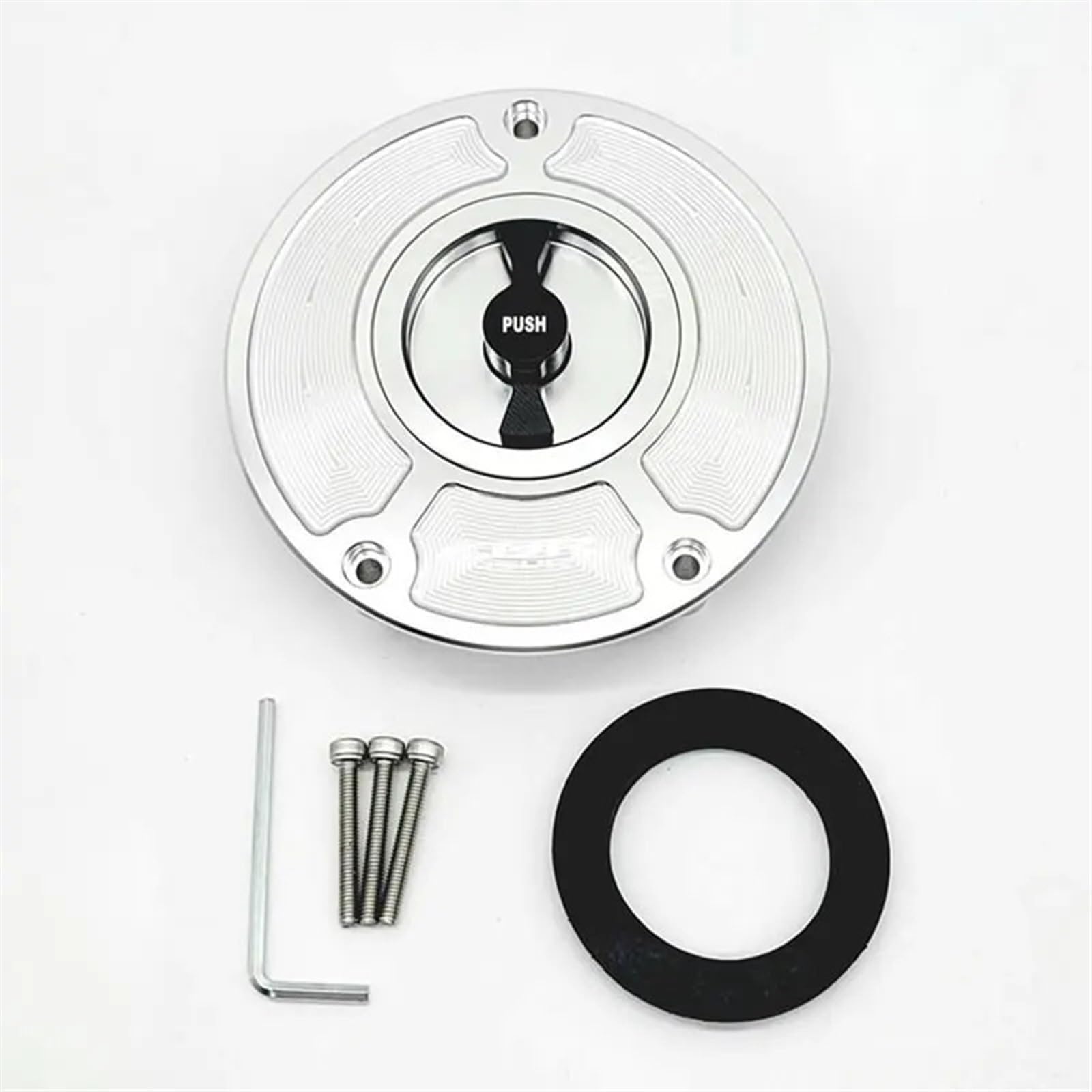 Jodriva for CBR150R, modifizierte Aluminiumlegierung, schnell Abnehmbarer Tankdeckel, Schnellverriegelung, schnell zu öffnender Benzindeckel, Zubehör(Silver and Black) von Jodriva