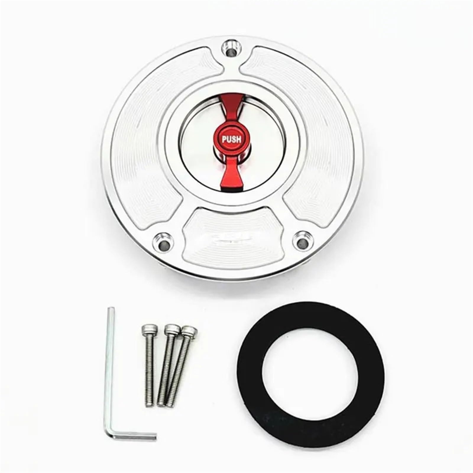 Jodriva for CBR150R, modifizierte Aluminiumlegierung, schnell Abnehmbarer Tankdeckel, Schnellverriegelung, schnell zu öffnender Benzindeckel, Zubehör(Silver and Red) von Jodriva