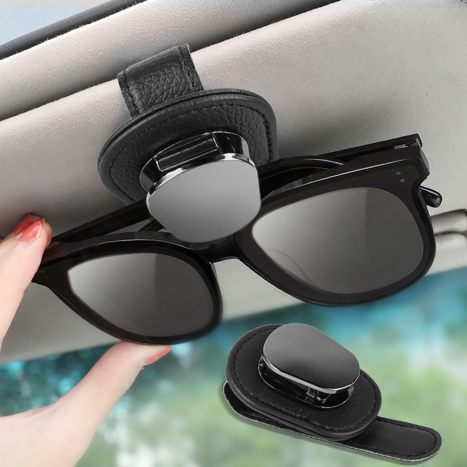 Jognee Brillenhalter für Auto Sonnenblende, Ticket Karten Clip Brillen Halterung,Universal Leder Auto Brillenhalter Sonnenbrillen, Auto Sonnenbrillenhalter für Visier Zubehör von Jognee