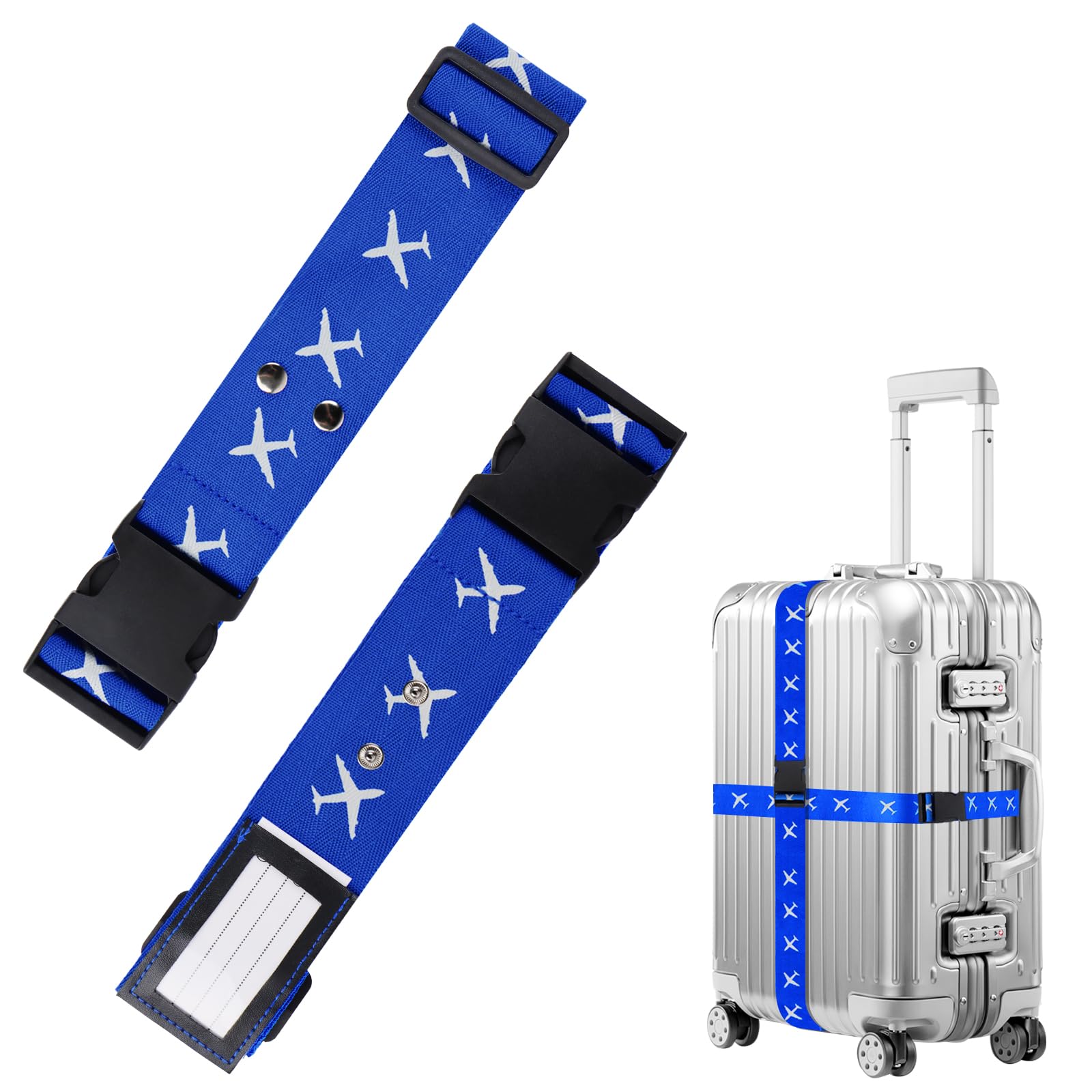 Koffergurte 2 Stück,Koffergurt Kofferband Gurt Gepäckgurt Einstellbare Kofferband mit Adressschild Koffer Gurtband Kofferbänder Blau Luggage Strap für Reisen Koffer Markierung Auffällig von Jognee