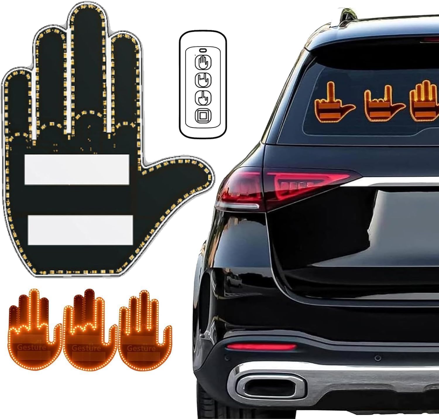 Jognee Lustiges Auto-Fingerlicht mit Fernbedienung | Hand Gesture Licht für Auto | Road Rage Schilder | Mittelfinger-Geste LED-Licht | Licht geführtes Auto hinteres Fenster Zeichen von Jognee