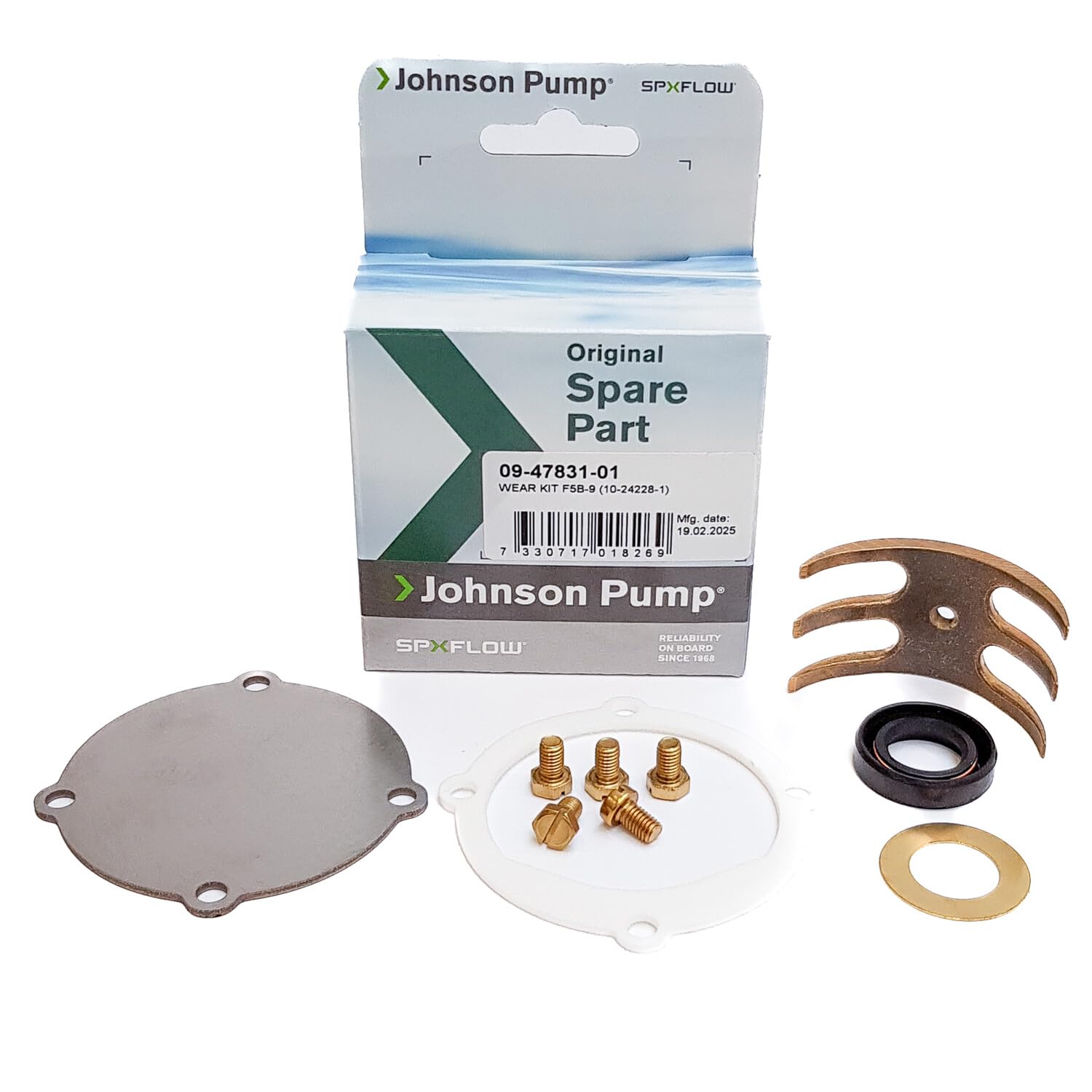 Johnson Pump 09-47831-01 Verschleiß-Kit – passend für F5B-9 Pumpe (10-24228-1) – inklusive Nocken, Endabdeckung, Dichtung, Lippendichtung und Schrauben von Johnson Pump