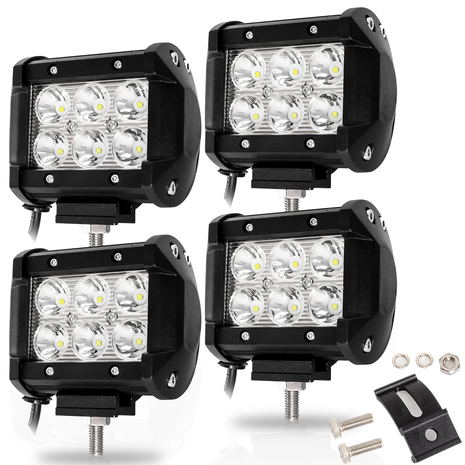 Joparri 4 Pcs 18W LED Arbeitsscheinwerfer 12V Quadrat Zusatzscheinwerfer 1800LM, LED Scheinwerfer 6500K Rückfahrscheinwerfer IP67 Wasserdicht für Trecker Offroad SUV Joparri 4 Pcs 18W LED Arbeitsscheinwerfer 12V Quadrat Zusatzscheinwerfer 1800LM, LED Scheinwerfer 6500K Rückfahrscheinwerfer IP67 Wasserdicht für Trecker Offroad SUV von Joparri