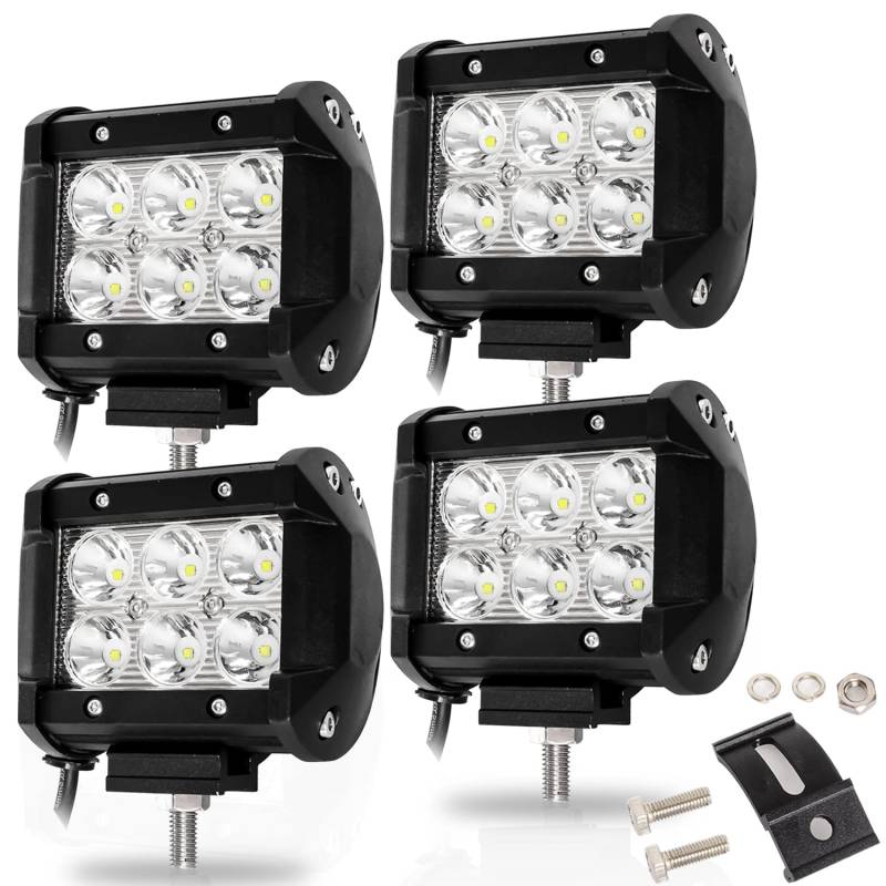 Joparri 4 Pcs 18W LED Arbeitsscheinwerfer 12V Quadrat Zusatzscheinwerfer 1800LM, LED Scheinwerfer 6500K Rückfahrscheinwerfer IP67 Wasserdicht für Trecker Offroad SUV von Joparri