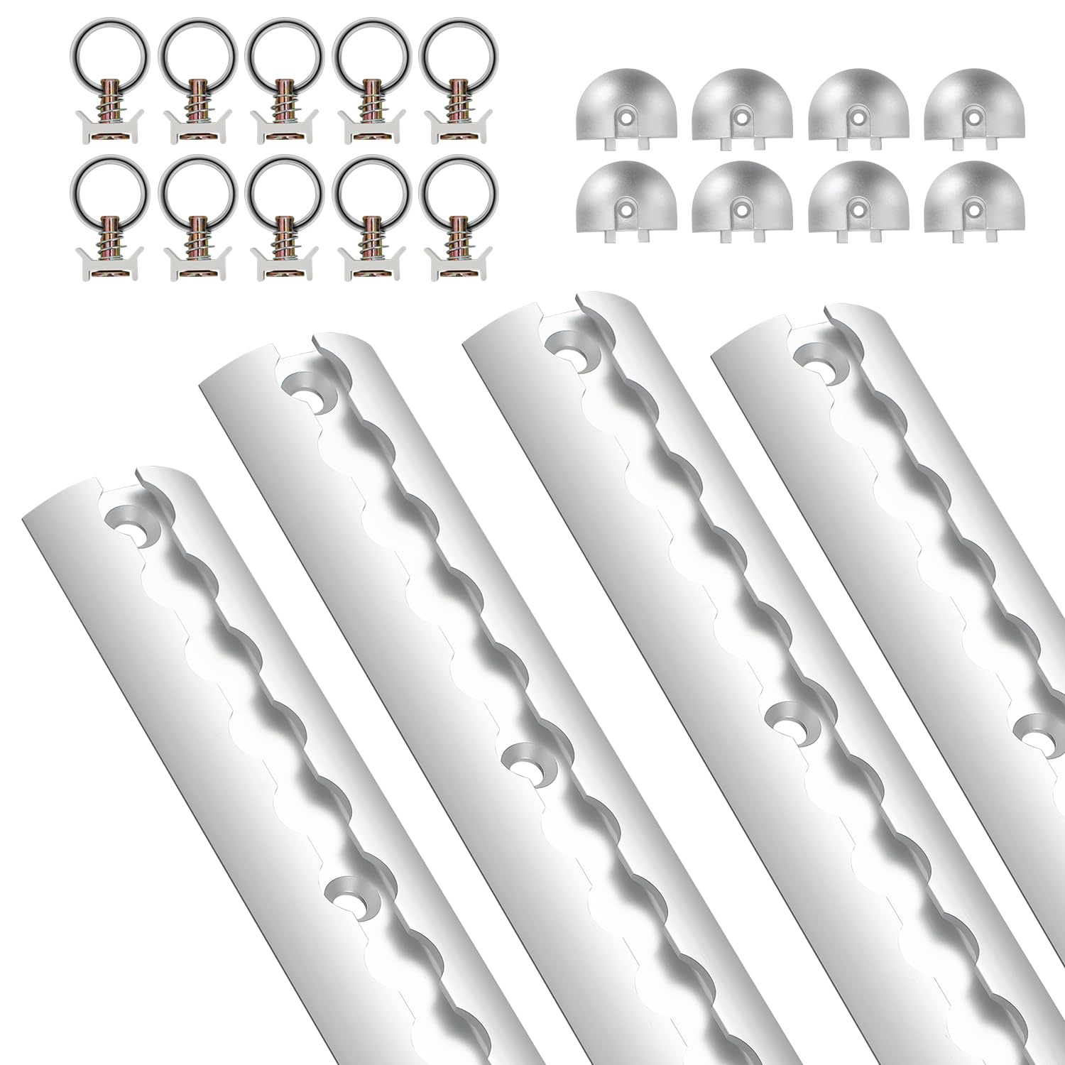 Jopassy Airlineschiene 16x1 m Aluminium,Zurrschienen Runde Halbrunde Form,Airlineschienen Set mit 40 Airlineschienen-Fitting-Ring 32 Airlineschiene Endkappe,für Wohnmobile und LKW,Silber von Jopassy
