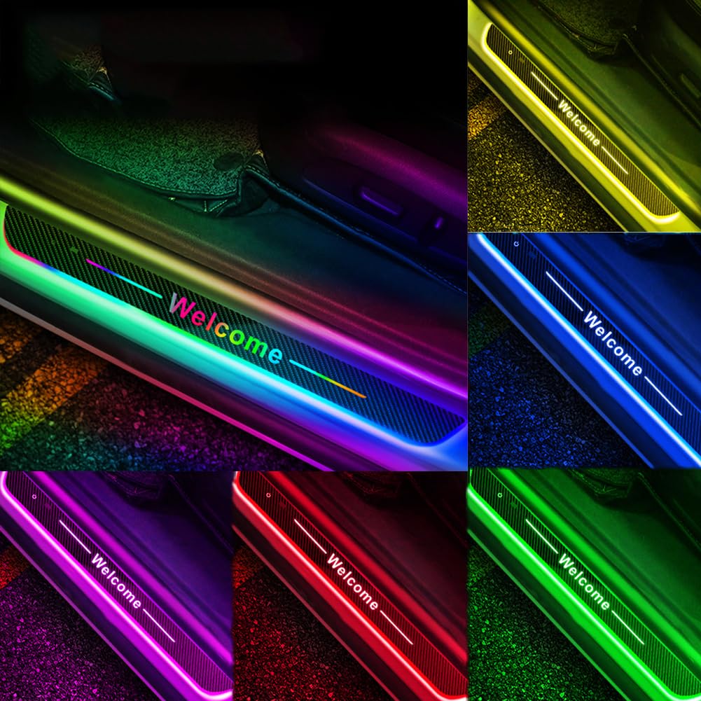 4PCS LED-Induktionslicht einstiegsleisten, Türschweller Schutz Leisten Auto Zubehör, Anti Scratch Türschweller Schutz Leisten Auto Zubehör, Wasserdicht rutschfest, passend für alle Modelle von JoyFan